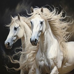 Obraz premium the AI Image Generator, white horses galloping, running along the beach