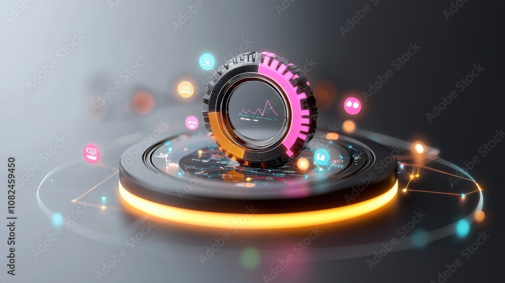 Poster futuristic digital interface with gear and data visualization for advanced technology and innovative