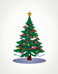 Fototapeta premium Decorated Christmas Tree with Snow and Ornaments
