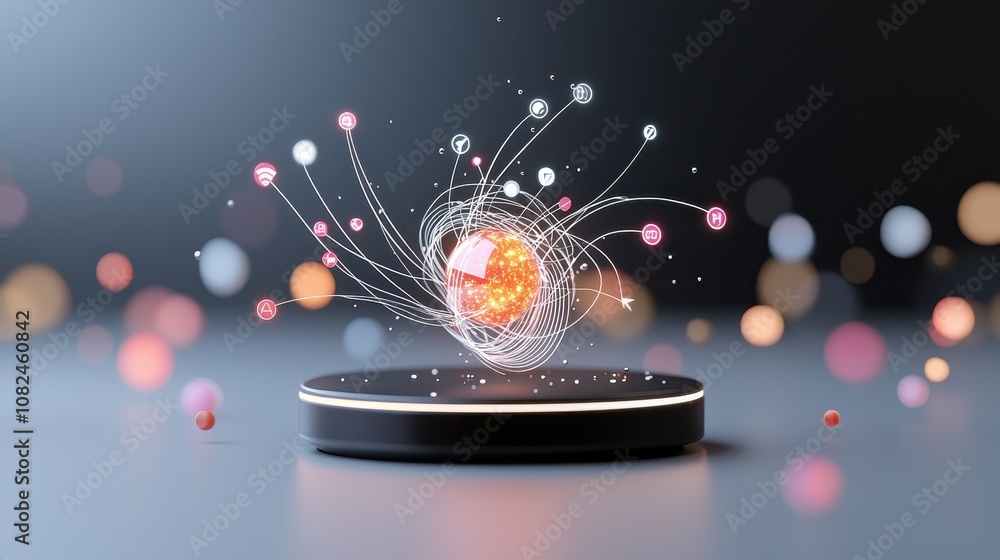 Aufkleber abstract digital illustration of a glowing sphere surrounded by swirling lines and sparkling particl