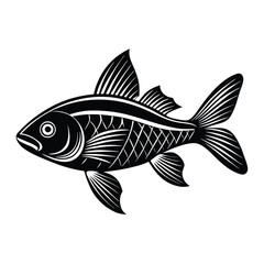 Red mullet fish design, labeled linocut vector illustration.