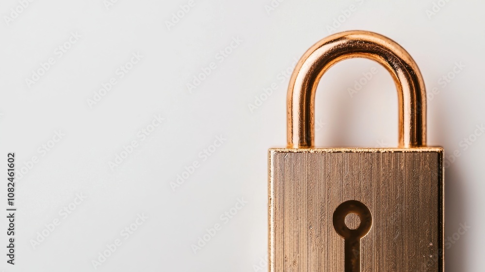 Poster quantum computing of cryptography concept. a close-up of a gold padlock against a neutral background