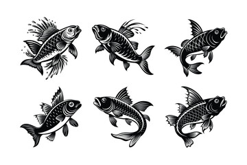 Red mullet fish design, labeled linocut vector illustration.