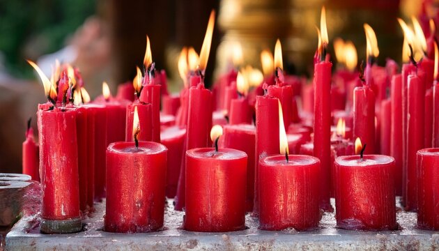 red candle for worshiping thao wessuwan or the gods worship ritual religious spiritual offering symbolic deity