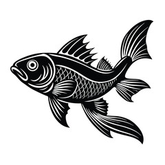 Red mullet fish design, labeled linocut vector illustration.