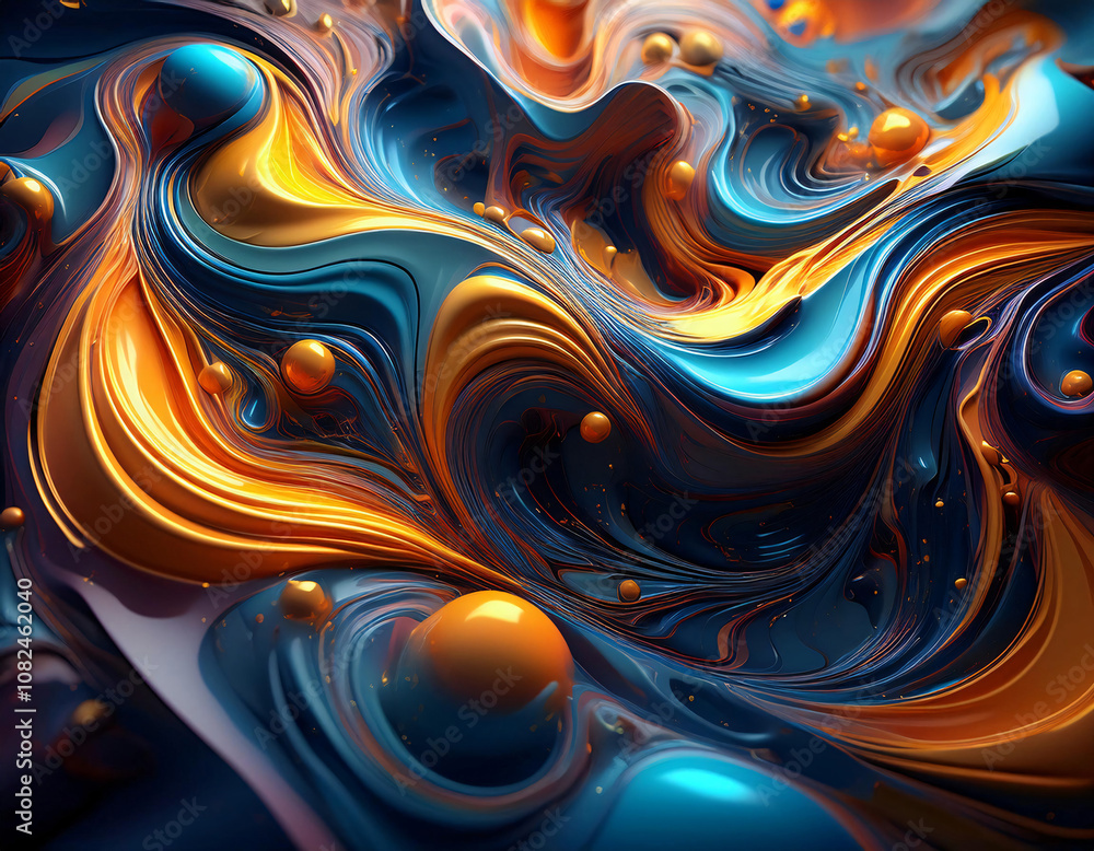 Poster a swirling abstract background of blue and orange, with a hint of white and gold, creates a dynamic 
