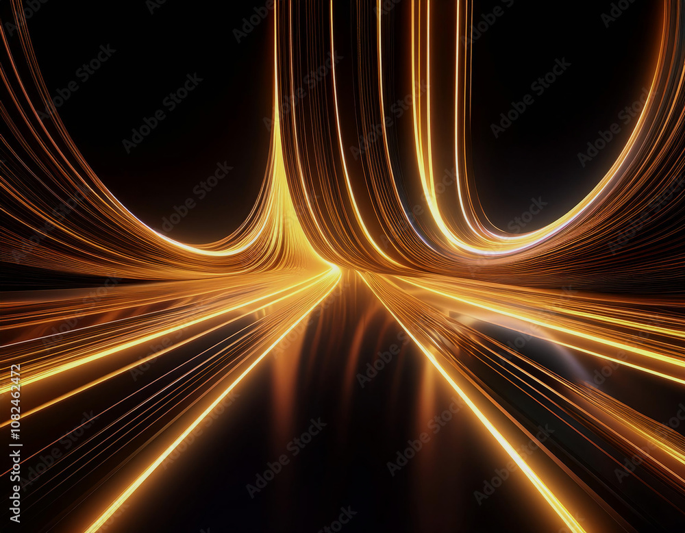 Poster abstract digital art featuring glowing lines of light in a dark space.