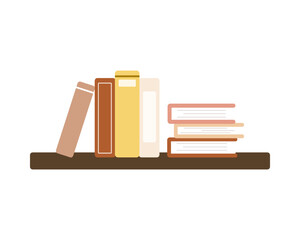 Pile of book on wall shelf. Home interior decoration concepts. Flat decorative modern vector design isolated illustration.