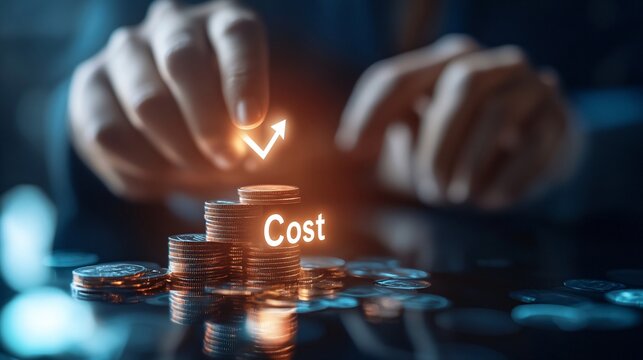 Cost Reduction Concept with Rising Graph and Coins
