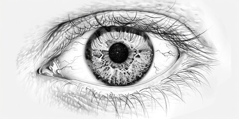 Obraz premium A sketch of a detailed human eye, isolated on a white background
