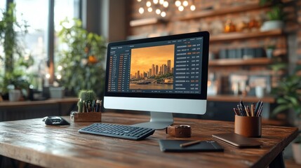 Personal Finance Dashboard in a Modern Home Office. Generative AI