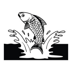 Red mullet fish design, labeled line and fill art vector illustration.