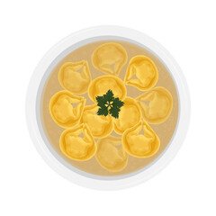 Vector Illustration Logo Clipart Top View Tortellini Soup or Tortellini en Brodo 