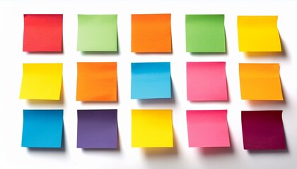 nine blank colorful sticky notes on a white background