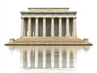 Obraz premium A classic temple structure reflecting in water, featuring grand columns and a serene atmosphere.