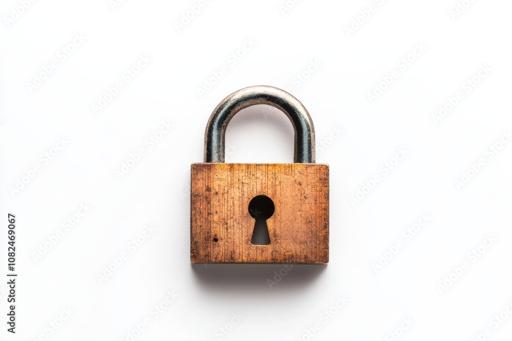 Aufkleber quantum computing of cryptography concept. a wooden padlock with a metal shackle and a keyhole rests