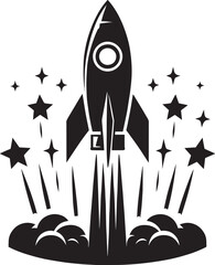 Rocket launching silhouette vector illustration isolated on a white background