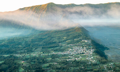 Misty Morning View of Cemoro Lawang, Indonesia