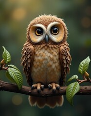 Obraz premium leaves and a very neat looking owl, realistic, detailed