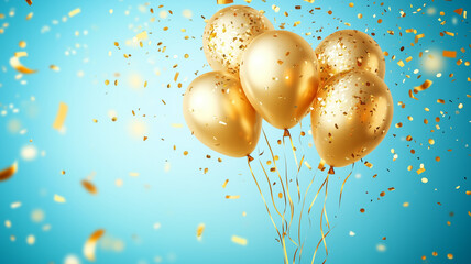 Fototapeta premium Luxurious Golden Balloons Party Decoration with Sparkling Confetti and Bokeh Lights 