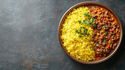 Traditional South African Bobotie with Yellow Rice
