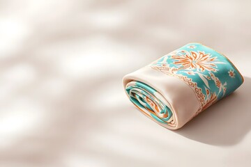 Vibrant Thai Silk Scarf Neatly Folded with Intricate Patterns on a Soft Background for Fashion and Accessory Photography