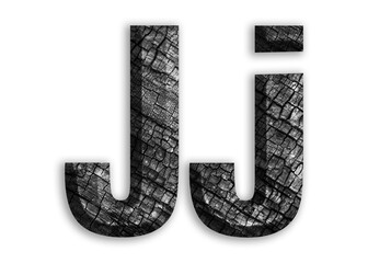J, Alphabet shape with charcoal motif design