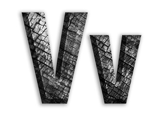V, Alphabet shape with charcoal motif design