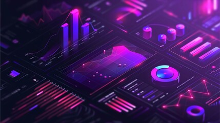 Obraz premium Digital Data Visualization: A mesmerizing abstract representation of data analysis and visualization. The intricate network of glowing graphs, charts.