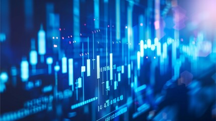 Fototapeta premium Blue Stock Market Chart: Abstract, futuristic, and dynamic, a vibrant blue stock market chart with a focus on the rising trend line, symbolizing growth, progress.