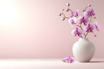 Delicate Thai Orchids in a Smooth Ceramic Vase Against a Soft Pastel Background, Capturing Elegance and Serenity in Floral Arrangements