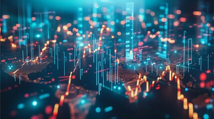 Fototapeta premium Global Market Growth: Abstract digital rendering of global stock market trends, visualized with dynamic graphs and vibrant data streams, illustrating economic growth and financial performance. 