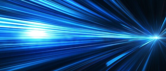 Abstract vector illustration of futuristic energy technology concept featuring blue light rays, stripes, lines, speed, and motion blur on dark blue background