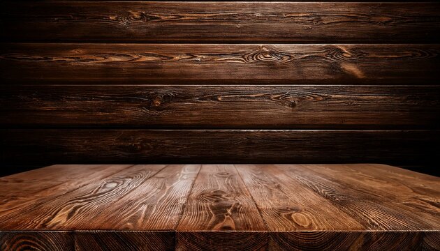 wooden table and dark wooden wall