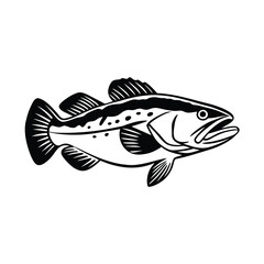 cod fish design, labeled line and fill art vector silhouette illustration.