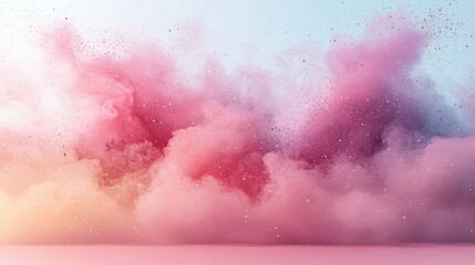 Fototapeta premium A vibrant cloud of colorful dust particles creates a dreamy and ethereal atmosphere, blending pink and blue hues.