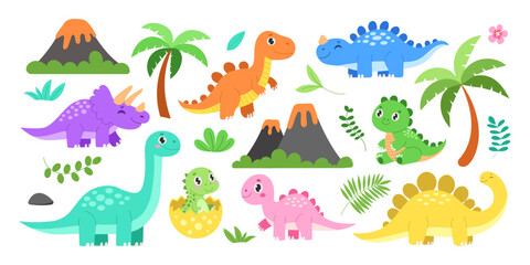 A set of dinosaur drawings, including a baby dinosaur, a baby T-Rex, and a baby Stegosaurus