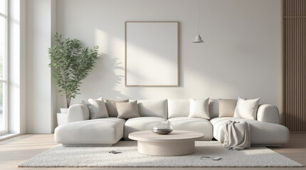 Modern Minimalist Living Room with Blank Art Mockup - Stylish Home Interior Decor Inspiration