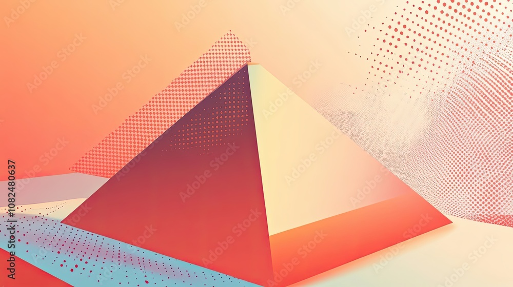 Aufkleber abstract geometric composition with a pyramid and dotted patterns