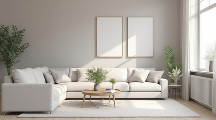 Modern Minimalist Living Room with Blank Art Mockup - Stylish Home Interior Decor Inspiration