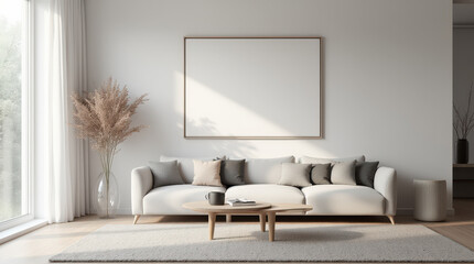 Modern Minimalist Living Room with Blank Art Mockup - Stylish Home Interior Decor Inspiration