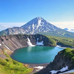 The Majestic Active Volcanoes and Steaming Crater Lakes of Kamchatka Peninsula, Russia, Set in a Rugged and Remote Wilderness Rich in Untamed Natural Beauty and Adventure