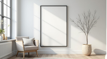 Modern Minimalist Living Room with Blank Art Mockup - Stylish Home Interior Decor Inspiration