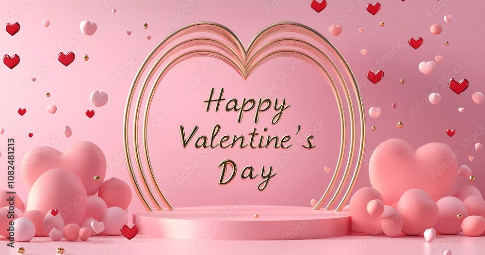 Poster 3d rendering of a valentine's day background with a podium and heart-shaped element for a product pr