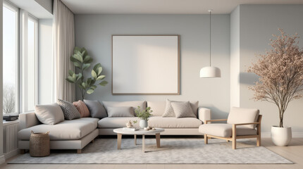 Modern Minimalist Living Room with Blank Art Mockup - Stylish Home Interior Decor Inspiration