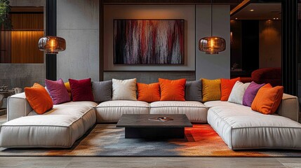 Fototapeta premium Stylish lounge with colorful cushions.