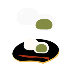 抹茶あんのまんじゅうの手描きカラーイラストセット