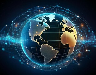 Naklejka premium abstract representation of a digital network spread over a globe illustrating data connectivity and communication