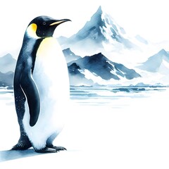 Fototapeta premium 황제펭귄, 수채화 (Emperor Penguin, water colour) 
