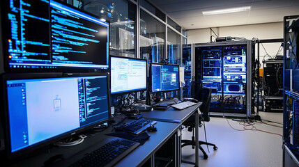 Naklejka premium A high-tech lab where engineers are exploring the future of ambient computing in various applications